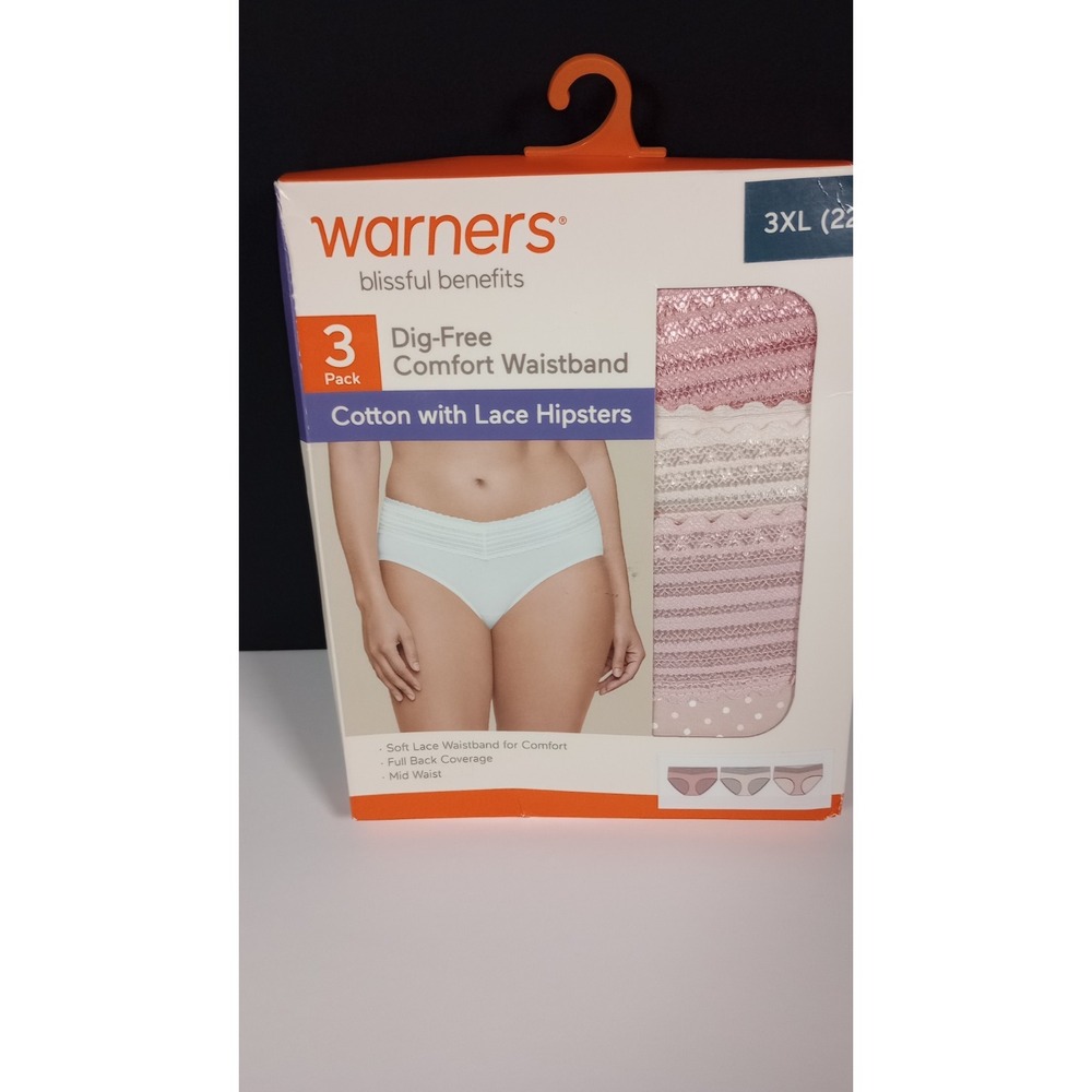 NWT Warners 3 pack Blissful Bbenefits Cotton Lace Hipster W 3XL Blush Ivory Pink